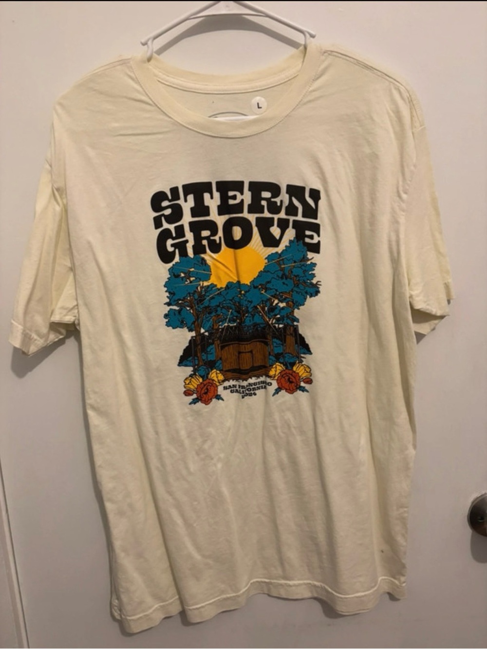 Golden Goose Cream Short-Sleeve Graphic Tee with Blue & Yellow Print